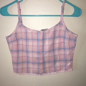 Pink & blue plaid crop top